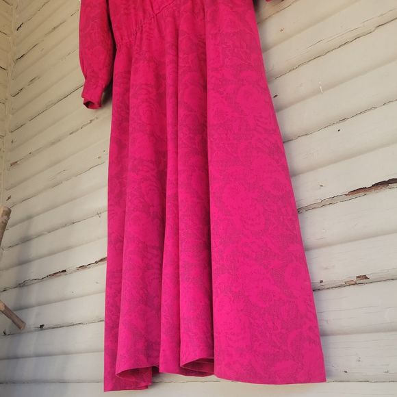 Vintage 80s 90s Secretary Dress Size 10 Pink Floral Handmade Day Maxi Pockets - Picture 4 of 11